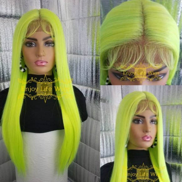 COPY - Celebrity human hair Lace front Neon green wig